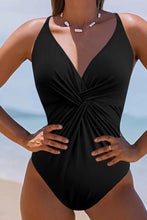 Black Twisted Front One Piece Swimsuit Black