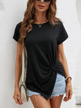 Black Twisted Knot Short Sleeve Blouse for Women Black