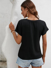 Black Twisted Knot Short Sleeve Blouse for Women