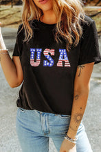 Black USA Flag Sequin Graphic T Shirt for Women