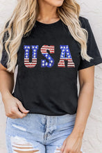 Black USA Flag Sequin Graphic T Shirt for Women