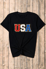 Black USA Lettering Short Sleeve T Shirt for Women