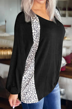 Black V Neck Long Sleeve Top with Leopard Print Accents