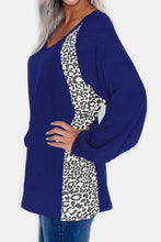 Black V Neck Long Sleeve Top with Leopard Print Accents