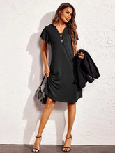 Black V Neck Midi Dress with Flutter Sleeves and Moderate Stretch