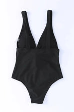 Black V Neck One Piece Swimsuit with Tie Waist Swimwear
