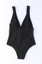 Black V Neck One Piece Swimsuit with Tie Waist Swimwear