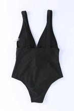 Black V Neck One Piece Swimsuit with Tie Waist Swimwear