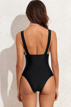 Black V Neck One Piece Swimsuit with Tie Waist Swimwear