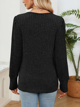 Black V Neck Ribbed Sweater with Lace Trim for Women
