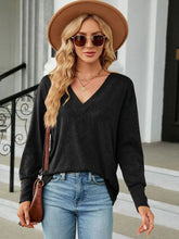 Black V-Neck Sweater for Women Casual Stretch Rayon Blend Black
