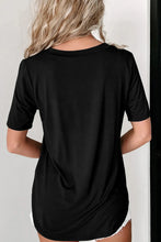 Black V-Neck T-Shirt with Colorful Flower Sequin Design for Women
