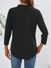Black V-Neck Three-Quarter Sleeve Blouse for Women