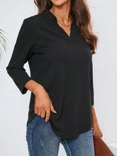 Black V-Neck Three-Quarter Sleeve Blouse for Women