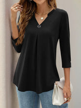 Black V-Neck Three Quarter Sleeve Tunic Top for Women