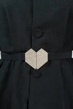 Black velvet dress with rhinestone heart buckle elastic belt
