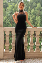 Black Halter Lace Mermaid Maxi Dress