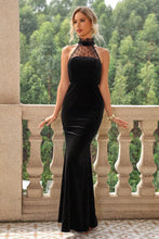 Black Halter Lace Mermaid Maxi Dress