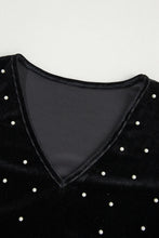 Black Velvet Long Sleeve Bodysuit with Pearl Embellishments