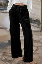 Black velvet drawstring waist wide leg active pants