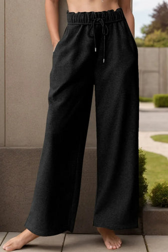 Black Wide-Leg Drawstring Pants for Women Black