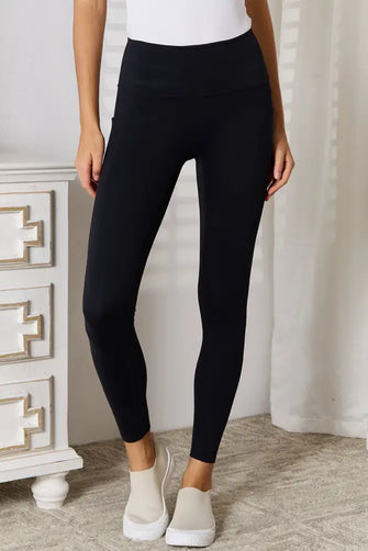 Black Wide Waistband Sports Leggings with Pocket for Women Black Woman Leggings