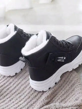 Black Winter Ankle Boots with Fur Lining and White Soles for Women
