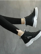Black Winter Ankle Boots with Fur Lining and White Soles for Women Black