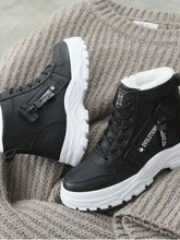 Black Winter Ankle Boots with Fur Lining and White Soles for Women