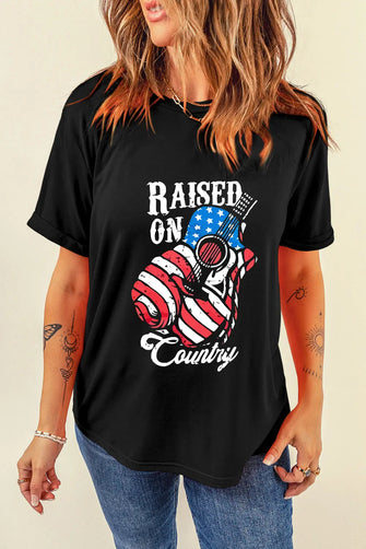 Black Women's T-Shirt with Patriotic Guitar Graphic Black