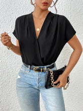 Black Wrap-Front Bodysuit in Stretchy Polyester