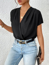 Black Wrap-Front Bodysuit in Stretchy Polyester Woman Bodysuits