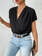 Black Wrap-Front Bodysuit in Stretchy Polyester