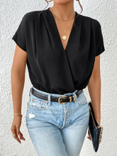 Black Wrap-Front Bodysuit in Stretchy Polyester