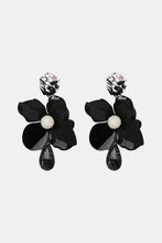 Bloosom Flower and Teardrop Resin Dangle Earrings Black One Size Earrings