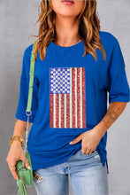 Blue American Flag Sequin T Shirt for Women Royal Blue