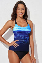 Blue and Black Square Neck Tankini Swimsuit for Women Navy Swimwear
