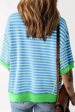 Blue and Green Striped Oversized High Low Top for Women