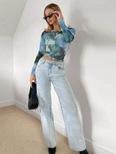 Blue and Green Tie-Dye Long Sleeve Top for Women