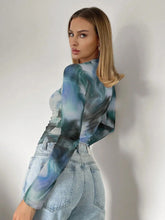 Blue and Green Tie-Dye Long Sleeve Top for Women