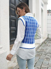 Blue and White Checkered Argyle Sweater Vest for Women
