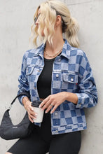 Blue and white checkered flannel shirt with patchwork and black tank top