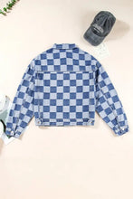 Blue and white checkered cropped denim jacket from set