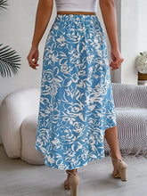 Blue and White Floral High Low Midi Skirt for Women