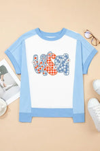 Blue and White Flower USA Graphic Tee for Women Woman T Shirts