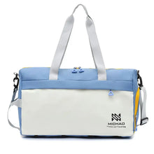 Blue and White Large Oxford Cloth Duffel Bag with Gray Straps Light Blue One Size Travel Bags