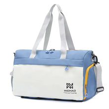 Blue and White Large Oxford Cloth Duffel Bag with Gray Straps Travel Bags