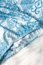 Blue and White Long Sleeve Patterned Swimsuit