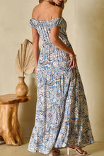 Boho paisley print off-shoulder maxi dress with flared skirt