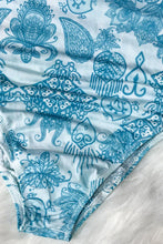 Blue and White Long Sleeve Patterned Swimsuit